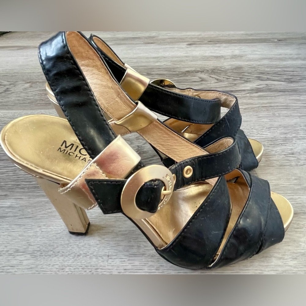 Michael Kors Strappy Black and Gold Heels